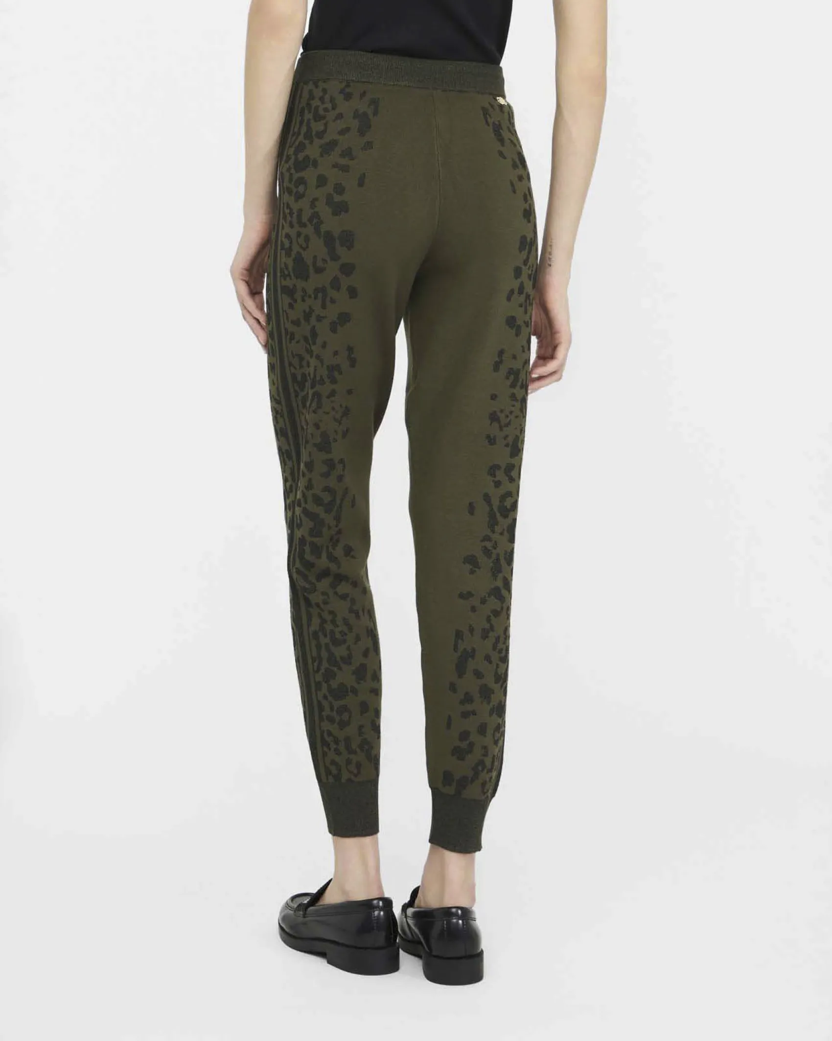 Pantaloni jogging Liu Jo Sport verde militare in maglia con motivo animalier