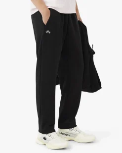 Pantaloni Lacoste neri in felpa di cotone con dettagli in mesh