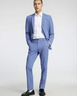 Pantaloni Liam azzurri slim-fit in tela di misto viscosa stretch con piega stirata fronte e retro