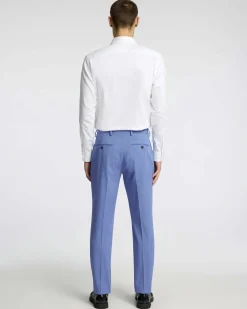 Pantaloni Liam azzurri slim-fit in tela di misto viscosa stretch con piega stirata fronte e retro