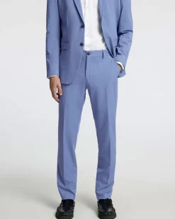 Pantaloni Liam azzurri slim-fit in tela di misto viscosa stretch con piega stirata fronte e retro