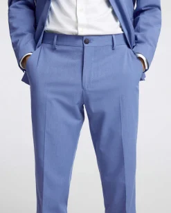 Pantaloni Liam azzurri slim-fit in tela di misto viscosa stretch con piega stirata fronte e retro