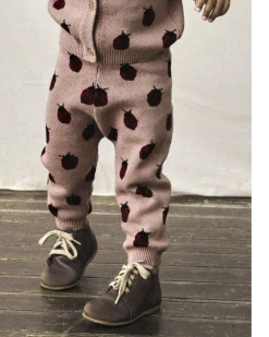 Pantaloni Lil'Atelier in maglia di puro cotone rosa con coccinelle