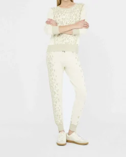 Pantaloni Liu Jo Sport avorio in viscosa con motivo animalier in rilievo