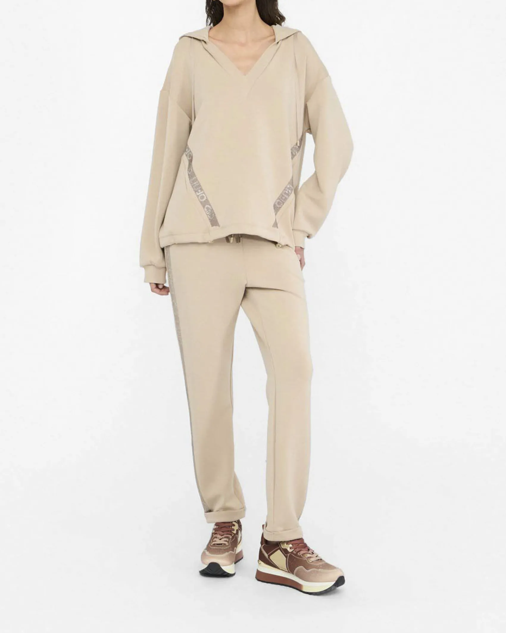 Pantaloni Liu Jo Sport beige in modal con banda laterale in rilievo