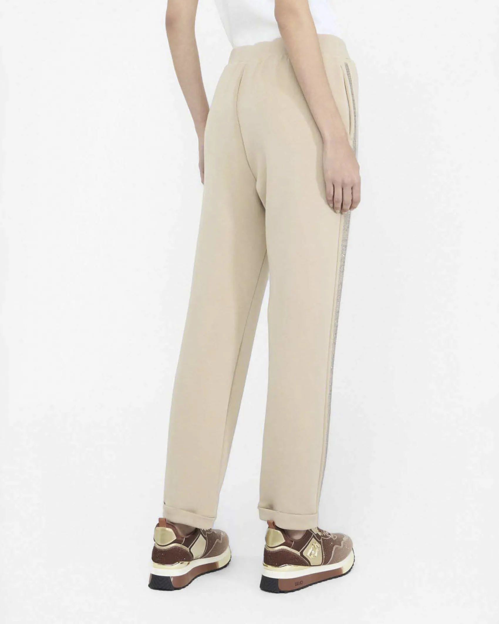 Pantaloni Liu Jo Sport beige in modal con banda laterale in rilievo