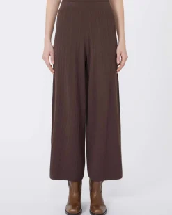 Pantaloni marroni cropped ampi Weekend Max Mara in maglia di viscosa plissettata