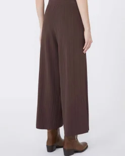 Pantaloni marroni cropped ampi Weekend Max Mara in maglia di viscosa plissettata