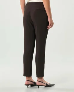 Pantaloni marroni Hlo! in crèpe dalla linea slim con bottone di chiusura rivestito in tessuto abbinato