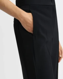 Pantaloni neri cropped in crêpe envers satin dalla linea ampia con elastico in vita Marella ART.365