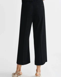 Pantaloni neri cropped in crêpe envers satin dalla linea ampia con elastico in vita Marella ART.365