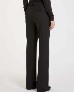 Pantaloni neri flare Marella in misto viscosa stretch con cintura rimovibile con fiore
