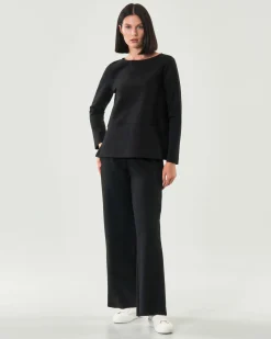 Pantaloni neri Hlo! dalla linea a palazzo in tessuto lavorato a punto Milano con elastico inserito in vita