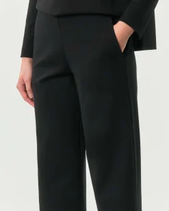 Pantaloni neri Hlo! dalla linea a palazzo in tessuto lavorato a punto Milano con elastico inserito in vita