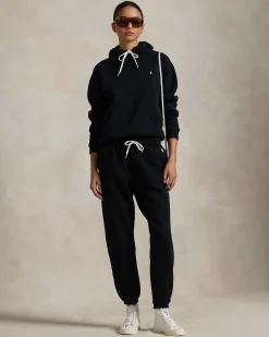 Pantaloni neri in felpa Polo Ralph Lauren in misto cotone felpato con coulisse in vita e logo a contrasto di colore