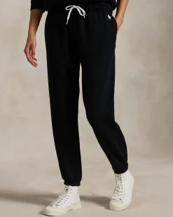 Pantaloni neri in felpa Polo Ralph Lauren in misto cotone felpato con coulisse in vita e logo a contrasto di colore