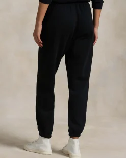 Pantaloni neri in felpa Polo Ralph Lauren in misto cotone felpato con coulisse in vita e logo a contrasto di colore