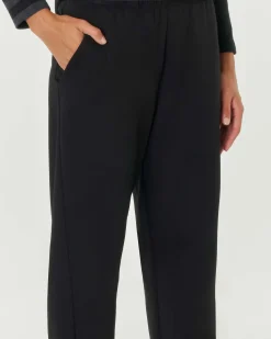 Pantaloni neri in jersey punto Milano di viscosa strech dalla linea a pagliaccio