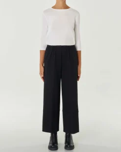 Pantaloni neri in tricotina di misto viscosa dalla linea wide con elastico inserito in vita