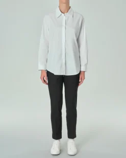 Pantaloni neri slim in misto viscosa stretch con risvolto al fondo ed elastico in vita