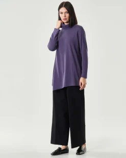 Pantaloni neri super wide Jurerê in misto viscosa punto Milano con elastico in vita