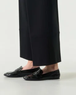 Pantaloni neri super wide Jurerê in misto viscosa punto Milano con elastico in vita