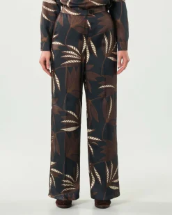 Pantaloni palazzo blu Emme Marella a fantasia ramage marrone in twill