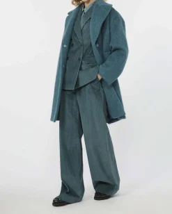 Pantaloni palazzo color ottanio Weekend Max Mara in velluto di puro cotone 350 righe