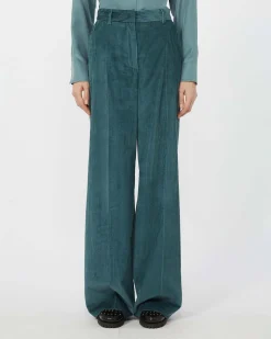 Pantaloni palazzo color ottanio Weekend Max Mara in velluto di puro cotone 350 righe
