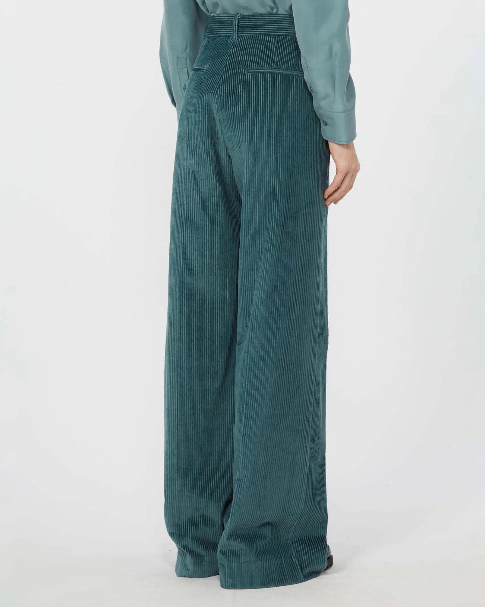 Pantaloni palazzo color ottanio Weekend Max Mara in velluto di puro cotone 350 righe