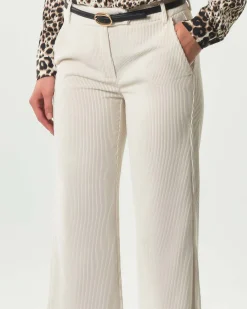 Pantaloni palazzo color panna Emme Marella in velluto a righe