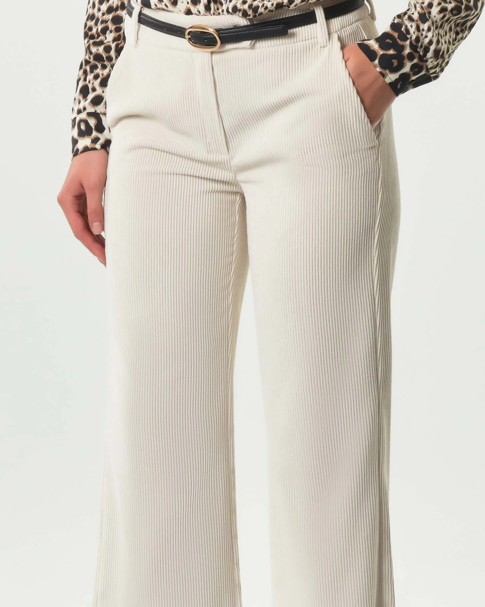 Pantaloni palazzo color panna Emme Marella in velluto a righe