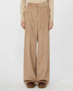 Pantaloni palazzo color sabbia Weekend Max Mara in velluto di puro cotone 350 righe