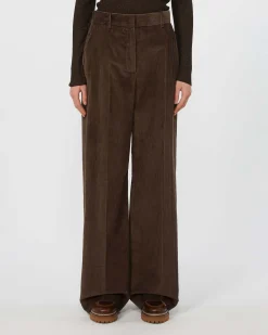Pantaloni palazzo color testa moro Weekend Max Mara in velluto di puro cotone 350 righe