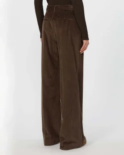 Pantaloni palazzo color testa moro Weekend Max Mara in velluto di puro cotone 350 righe