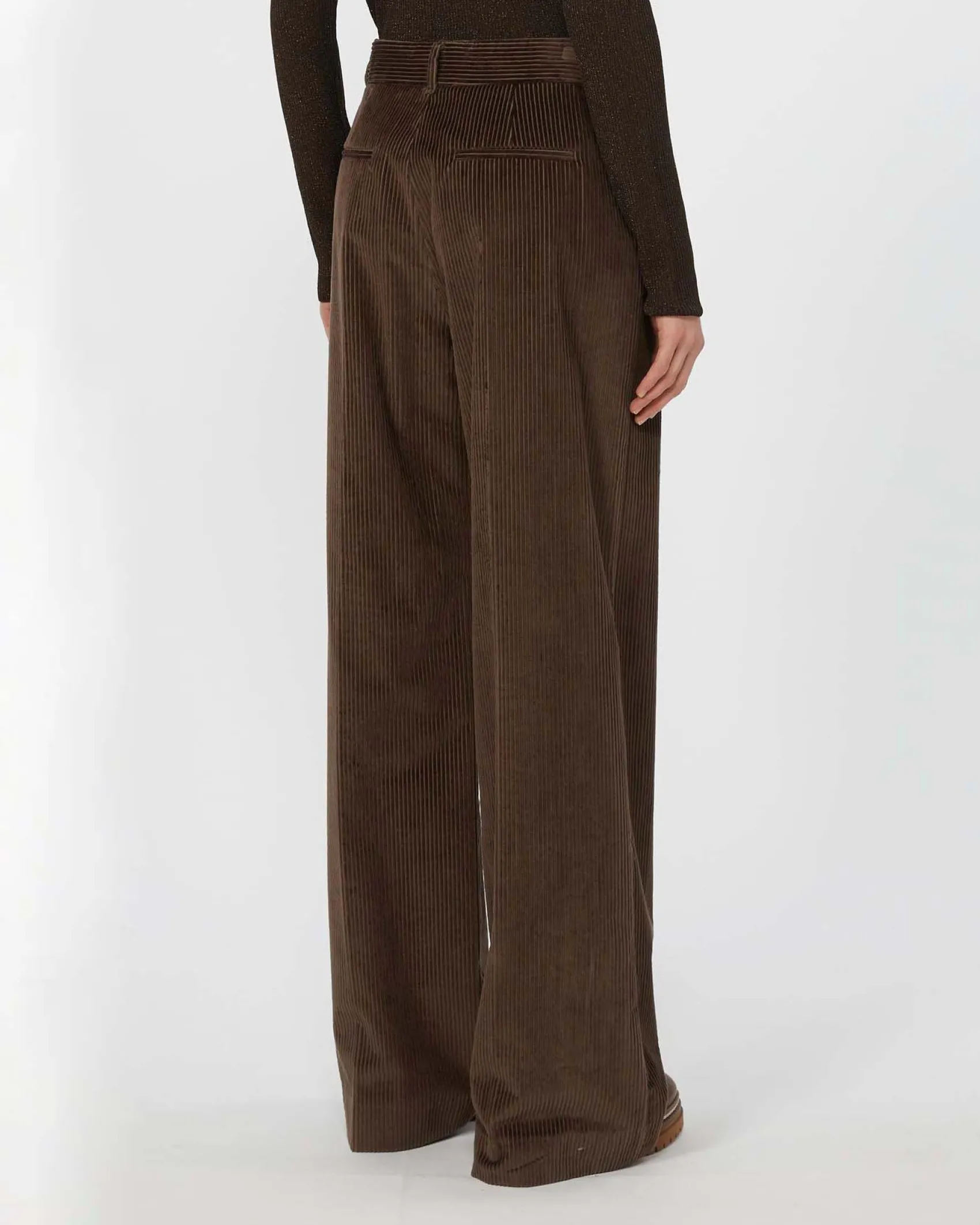 Pantaloni palazzo color testa moro Weekend Max Mara in velluto di puro cotone 350 righe