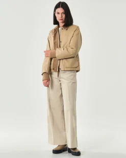 Pantaloni palazzo Hlo! color sabbia in misto cotone mille righe