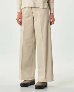 Pantaloni palazzo Hlo! color sabbia in misto cotone mille righe