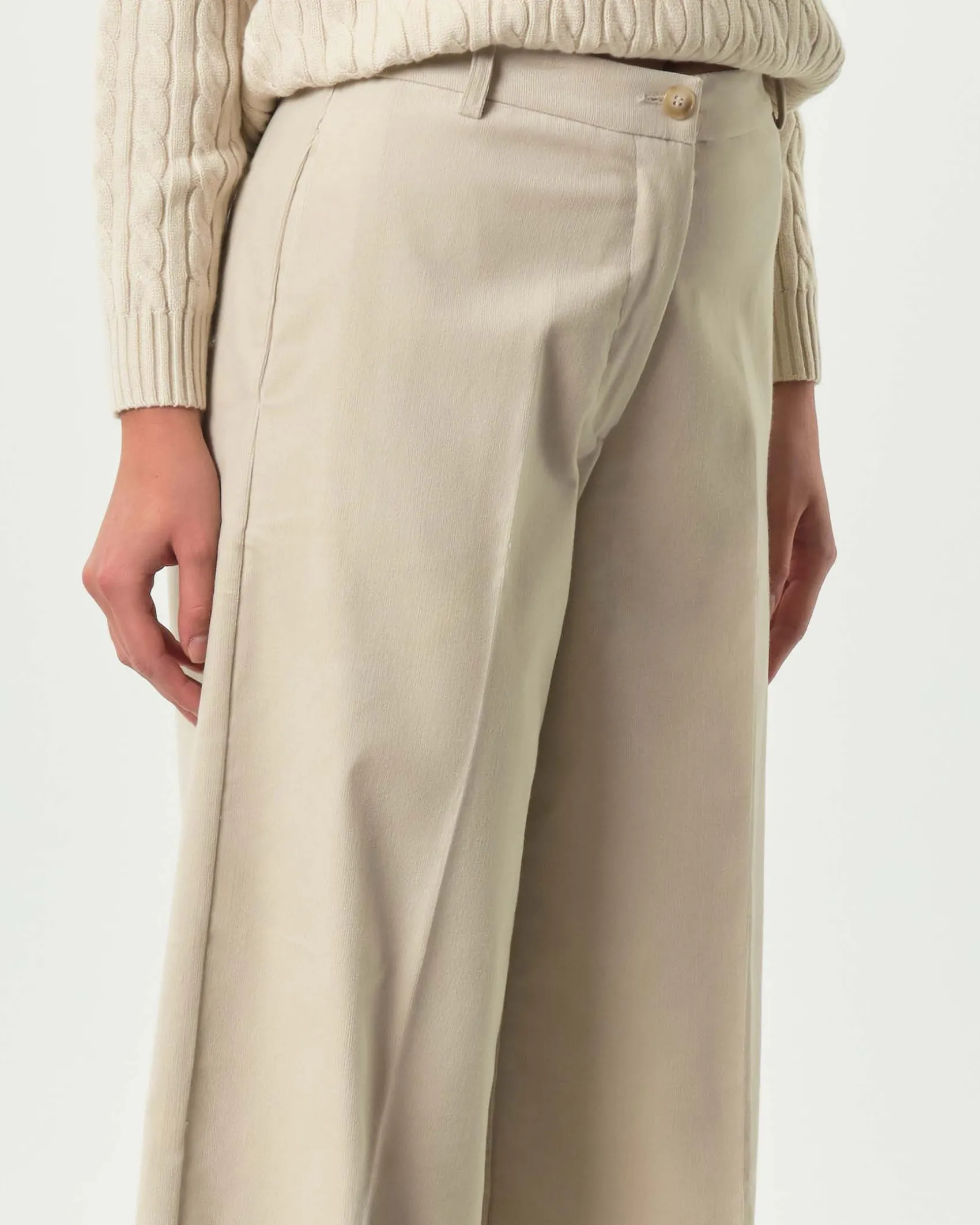 Pantaloni palazzo Hlo! color sabbia in misto cotone mille righe