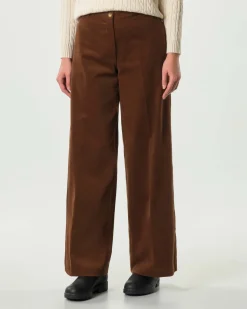 Pantaloni palazzo Hlo! color coccio in misto cotone mille righe