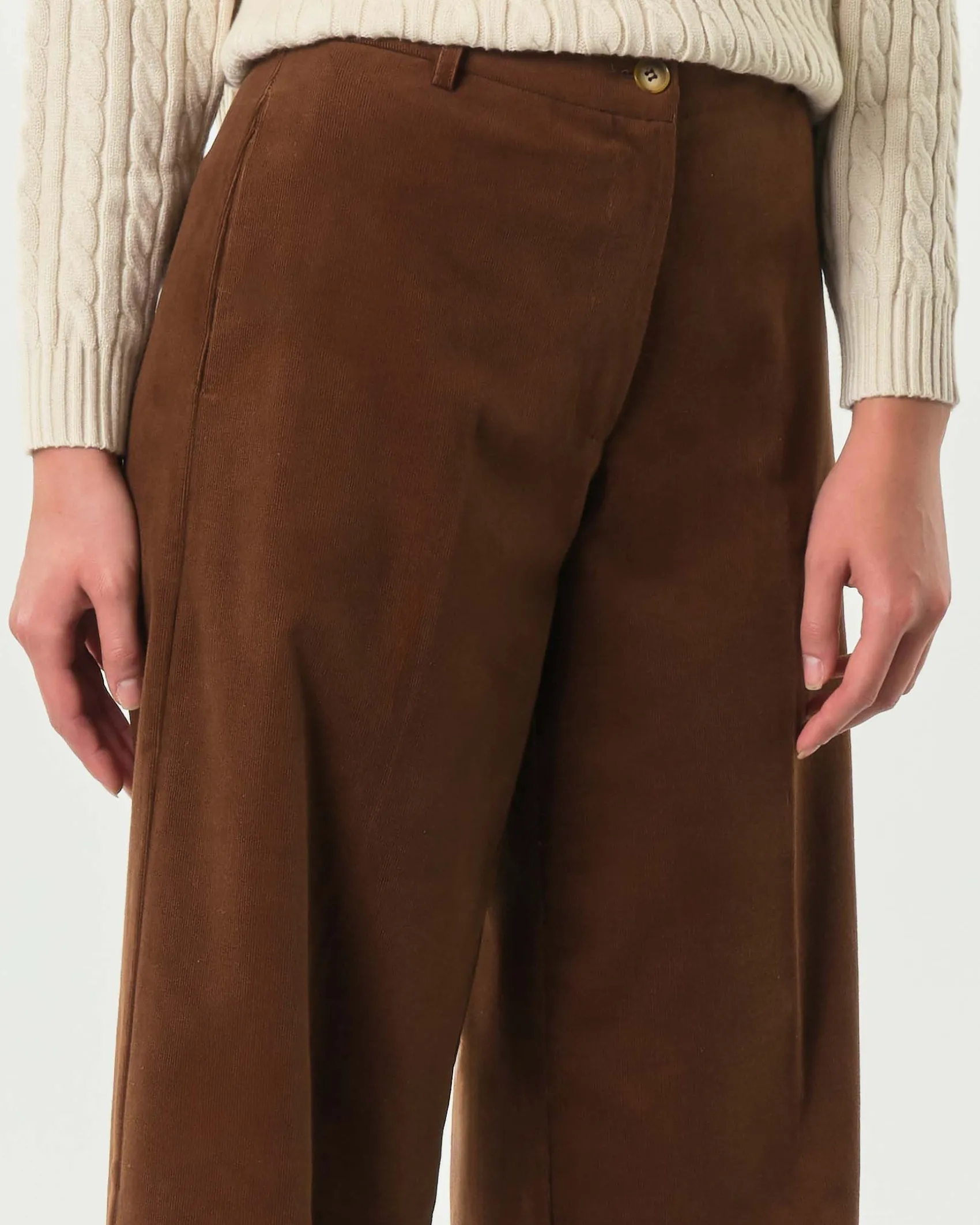 Pantaloni palazzo Hlo! color coccio in misto cotone mille righe