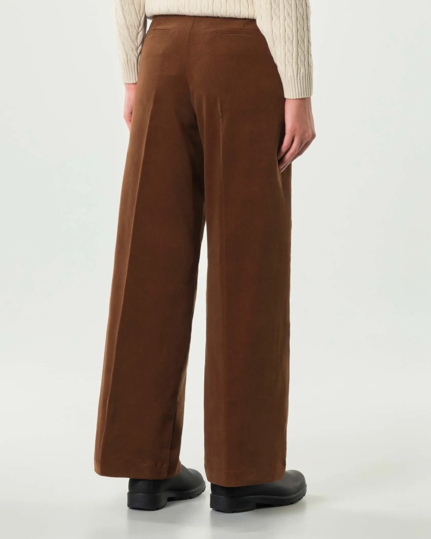 Pantaloni palazzo Hlo! color coccio in misto cotone mille righe