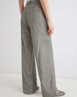 Pantaloni palazzo Marella in principe di Galles in flanella di misto lana con piega stirata fronte e retro