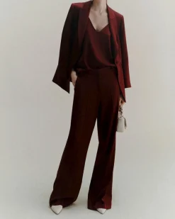 Pantaloni palazzo Marella in raso bordeaux