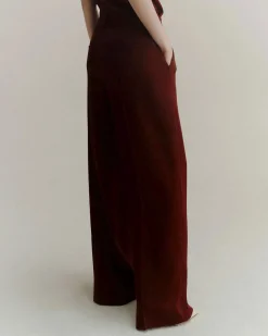 Pantaloni palazzo Marella in raso bordeaux