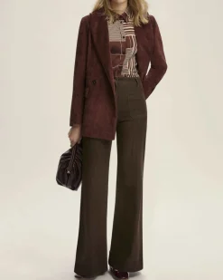 Pantaloni palazzo marroni Emme Marella in bull di cotone stretch a vita alta con taschini applicati