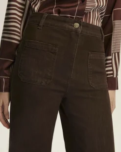 Pantaloni palazzo marroni Emme Marella in bull di cotone stretch a vita alta con taschini applicati