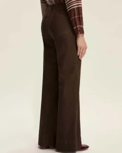 Pantaloni palazzo marroni Emme Marella in bull di cotone stretch a vita alta con taschini applicati