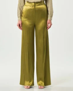 Pantaloni palazzo verde oliva Emme Marella in raso di viscosa stretch