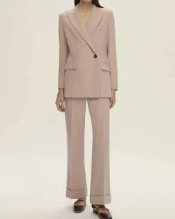 Pantaloni rosa Emme Marella in tessuto doppio stretch di misto viscosa dalla linea dritta con risvolto al fondo